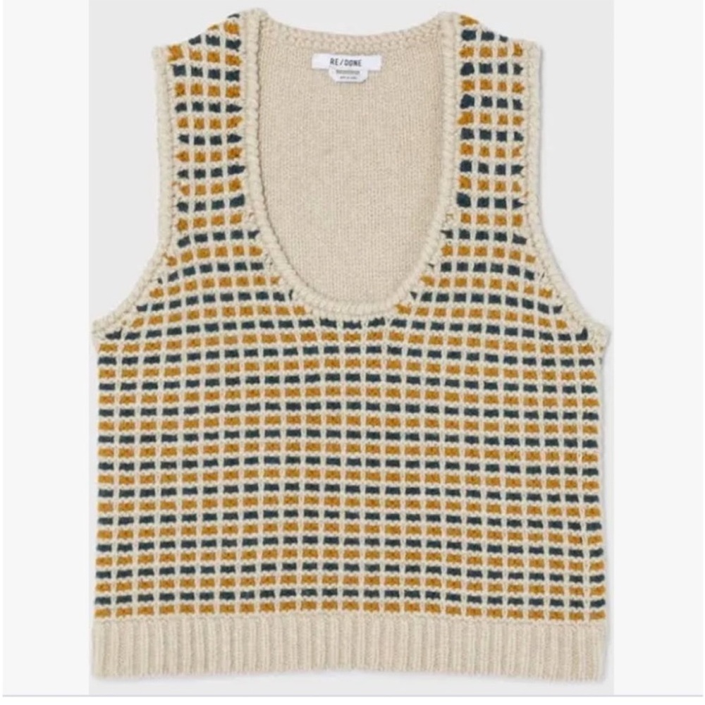 Re/Done Cream and Gold Patterned Vest